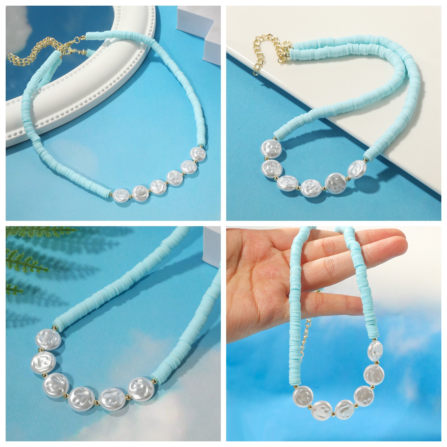 Wholesale Jewelry Casual Hawaiian Bohemian Geometric Plastic Turquoise Soft Clay Beaded Necklace display picture 2