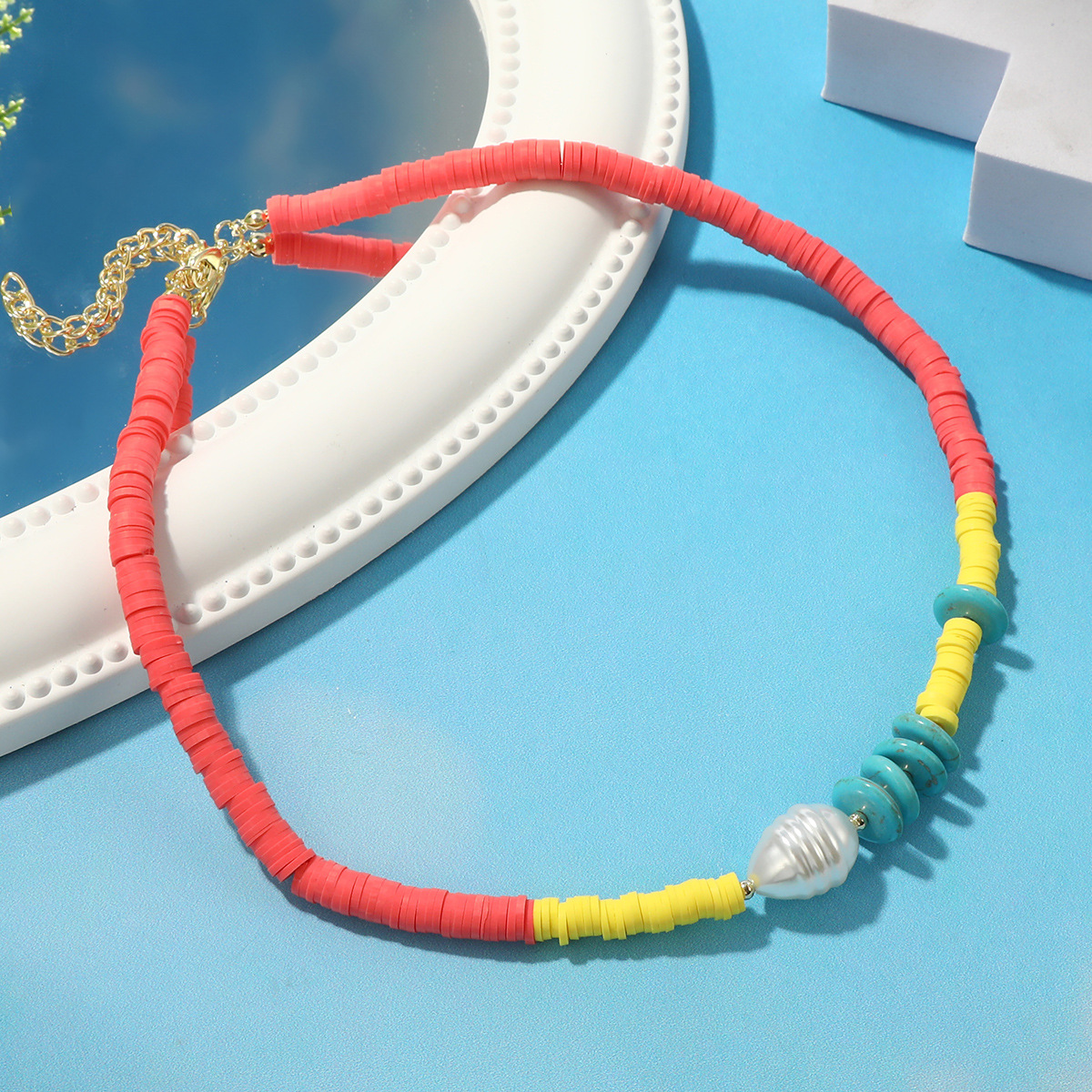 Wholesale Jewelry Casual Hawaiian Bohemian Geometric Plastic Turquoise Soft Clay Beaded Necklace display picture 4