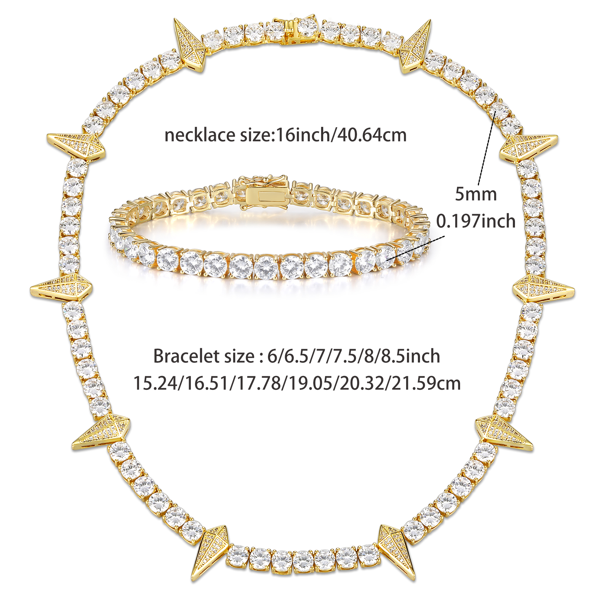 Le Cuivre Plaqué Or 18K Élégant Glamour Luxueux Placage Incruster Rhombe Zircon Bracelets Collier display picture 1