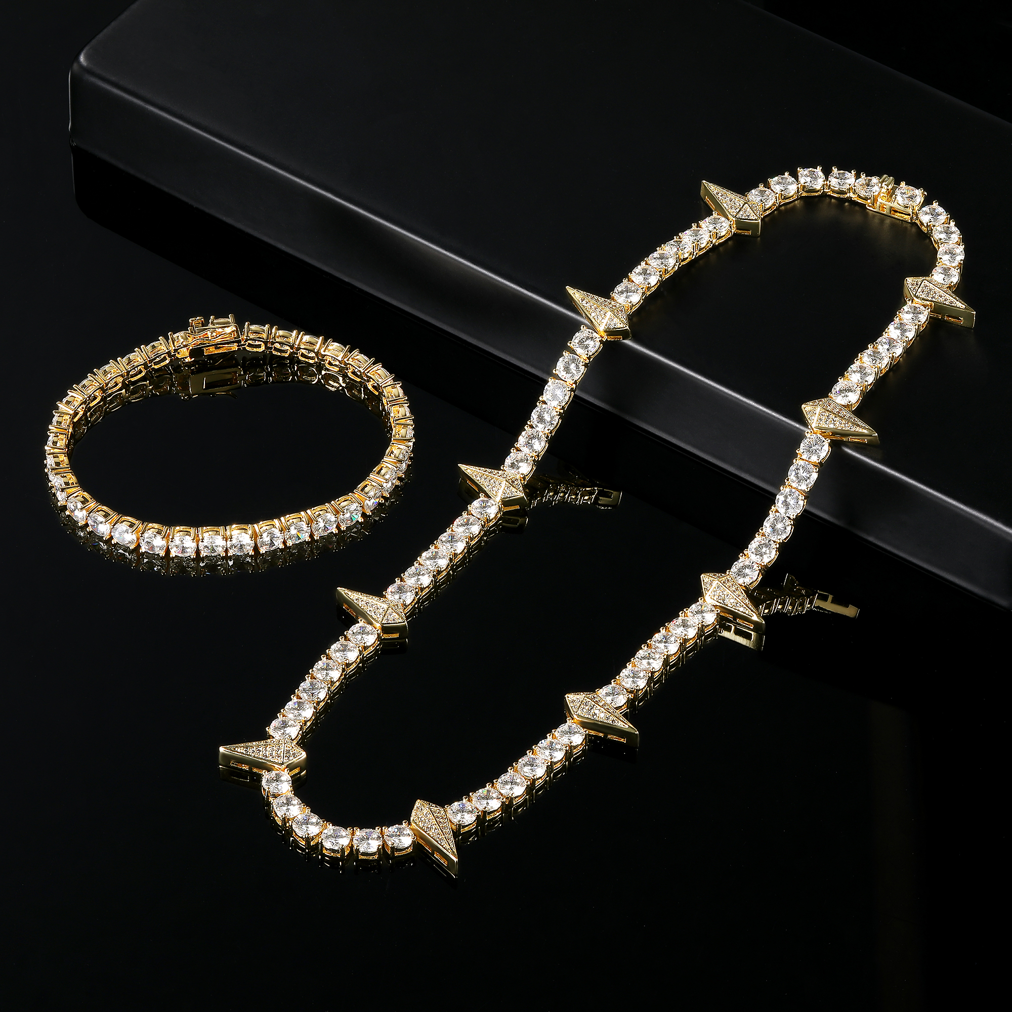Cobre Chapados en oro de 18k Elegante Glamour Lujoso Enchapado Embutido Rombo Circón Pulsera Collar display picture 2