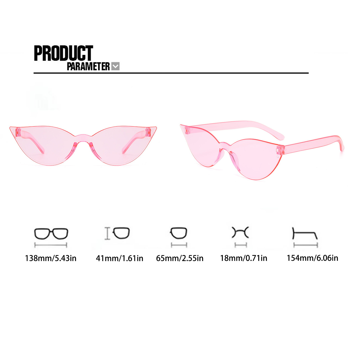 Cute Vacation Sweet Solid Color Pc Cat Eye Frameless Women's Sunglasses display picture 9