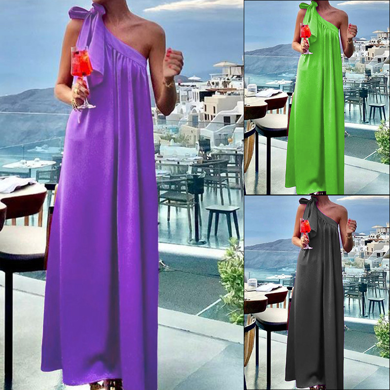 Women's Regular Dress Elegant Oblique Collar Sleeveless Solid Color Maxi Long Dress Holiday Daily display picture 2