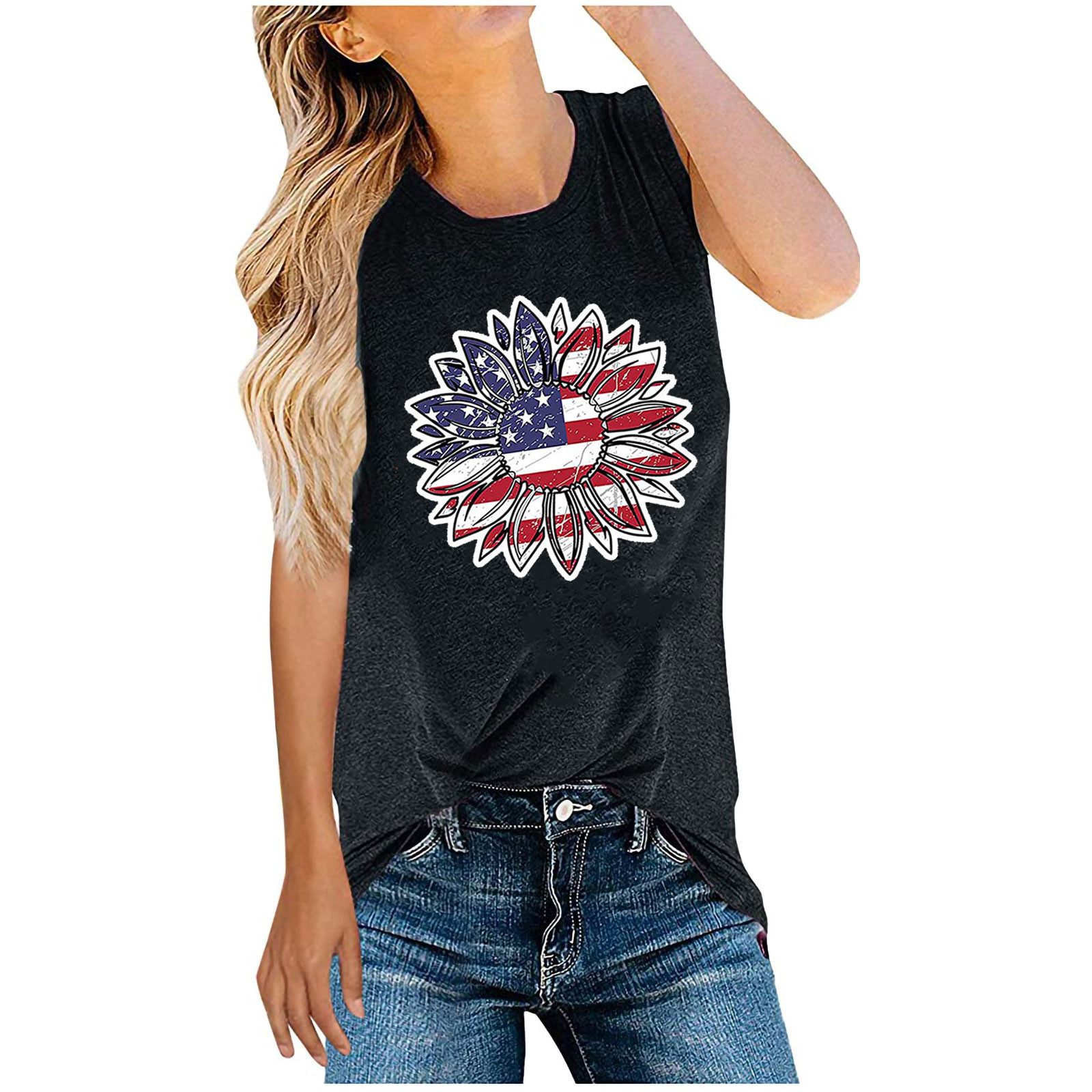 Women's Racerback Tank Tops Tank Tops Simple Style American Flag Flower display picture 2