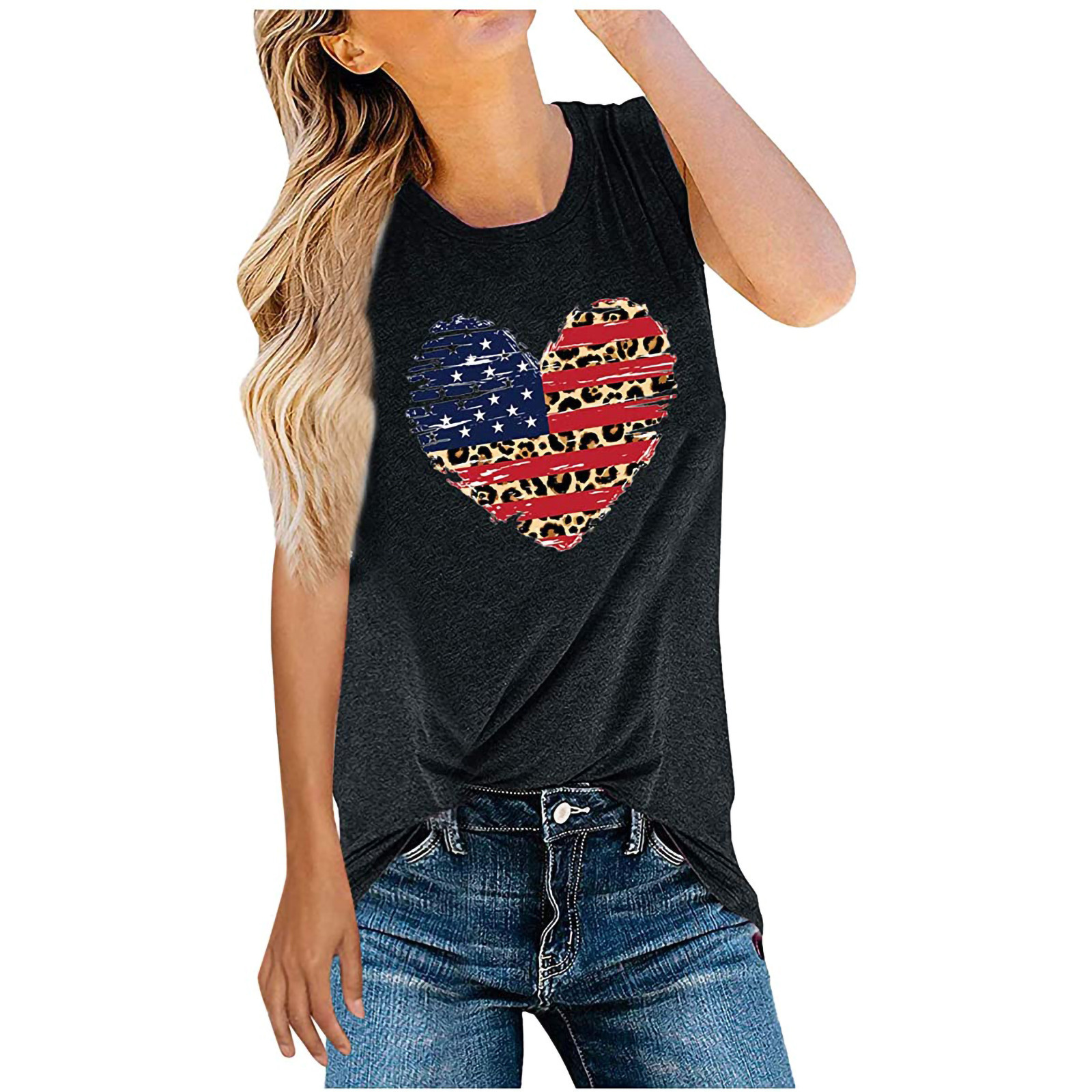 Mujeres Camisetas Sin Mangas Con Espalda Cruzada Camisetas Sin Mangas Estilo Simple Forma De Corazón Bandera Estadounidense display picture 2