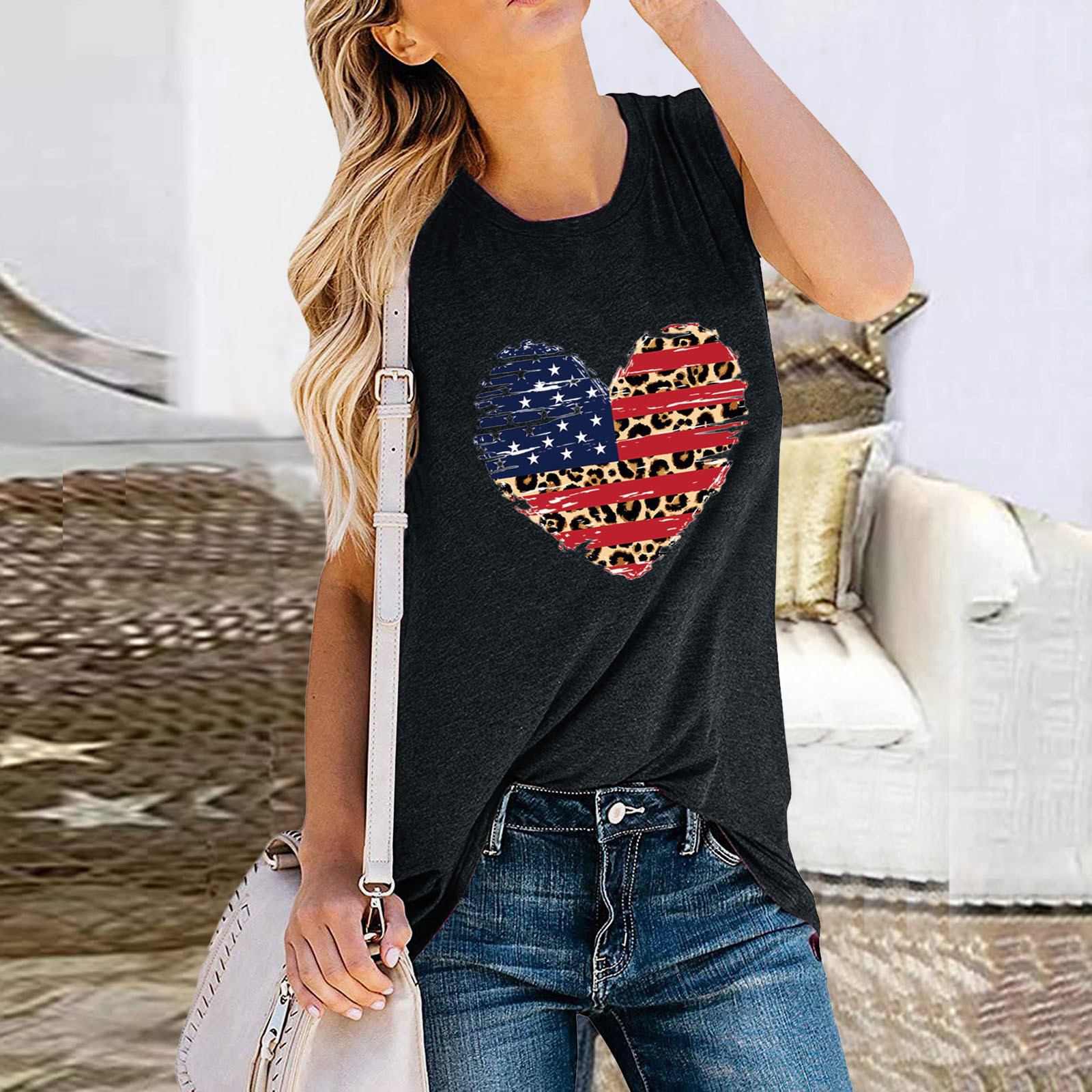 Women's Racerback Tank Tops Tank Tops Simple Style Heart Shape American Flag display picture 5