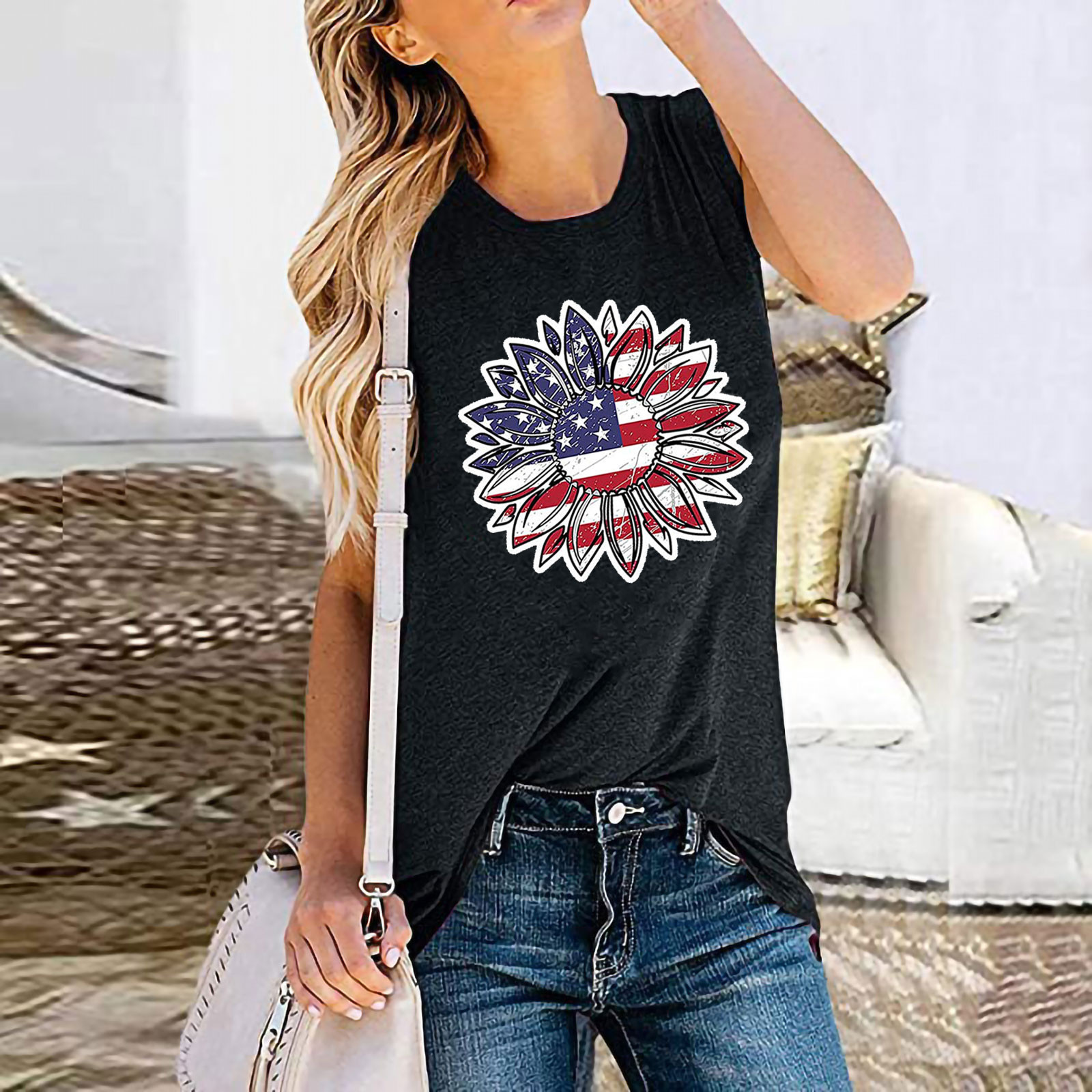 Women's Racerback Tank Tops Tank Tops Simple Style American Flag Flower display picture 6