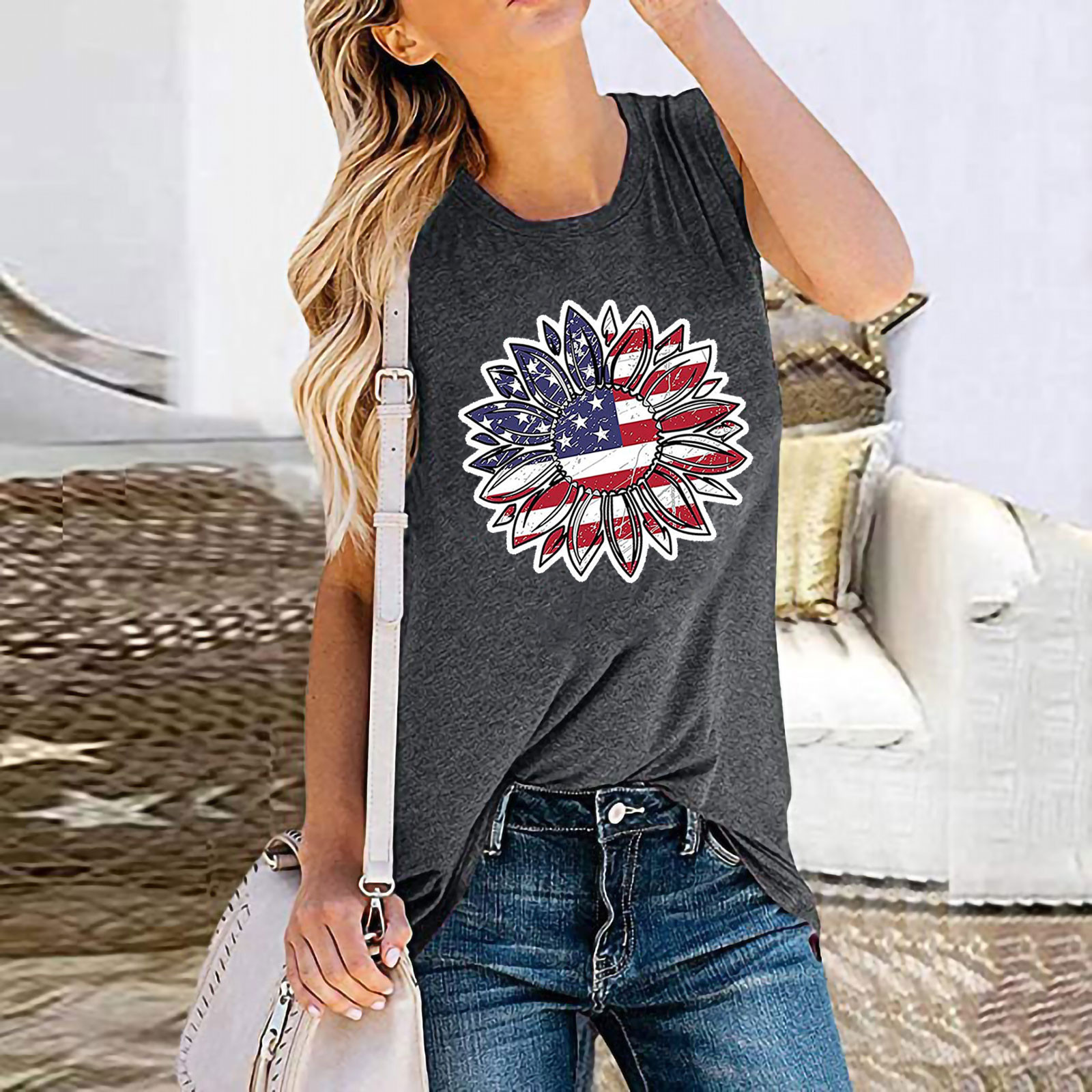 Women's Racerback Tank Tops Tank Tops Simple Style American Flag Flower display picture 7
