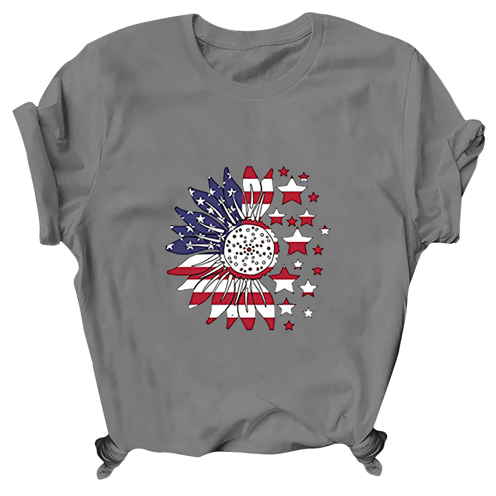 Frau T-Shirt Kurzarm T-Shirts Drucken Patchwork Strassenmode Stern Amerikanische Flagge Blume display picture 3