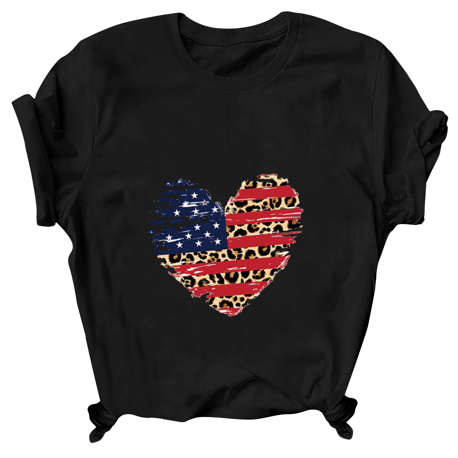 Women's T-shirt Short Sleeve T-Shirts Printing Patchwork Streetwear Mouth American Flag display picture 3