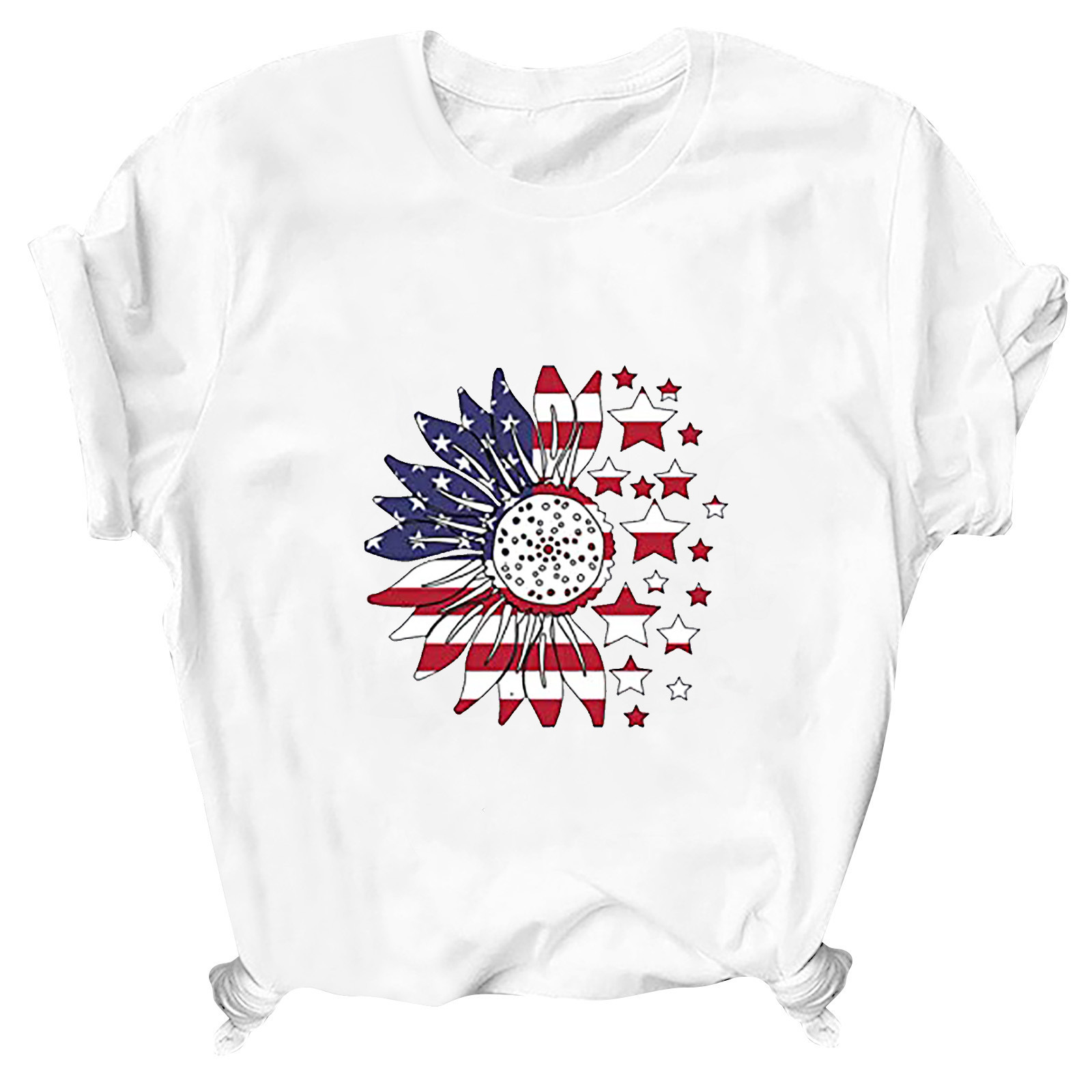 Women's T-shirt Short Sleeve T-Shirts Printing Patchwork Streetwear Star American Flag Flower display picture 4