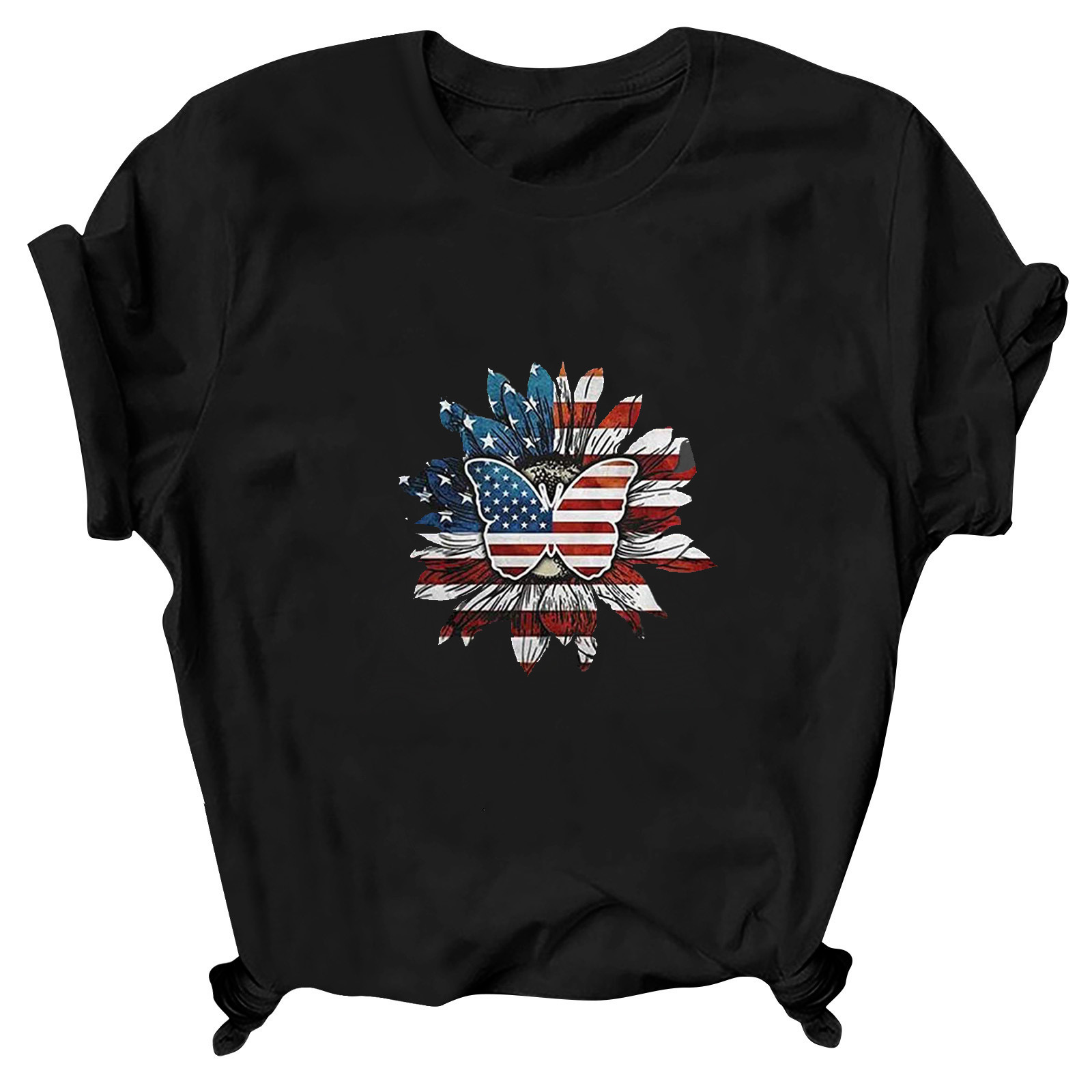 Women's T-shirt Short Sleeve T-Shirts Printing Patchwork Streetwear Mouth American Flag display picture 5