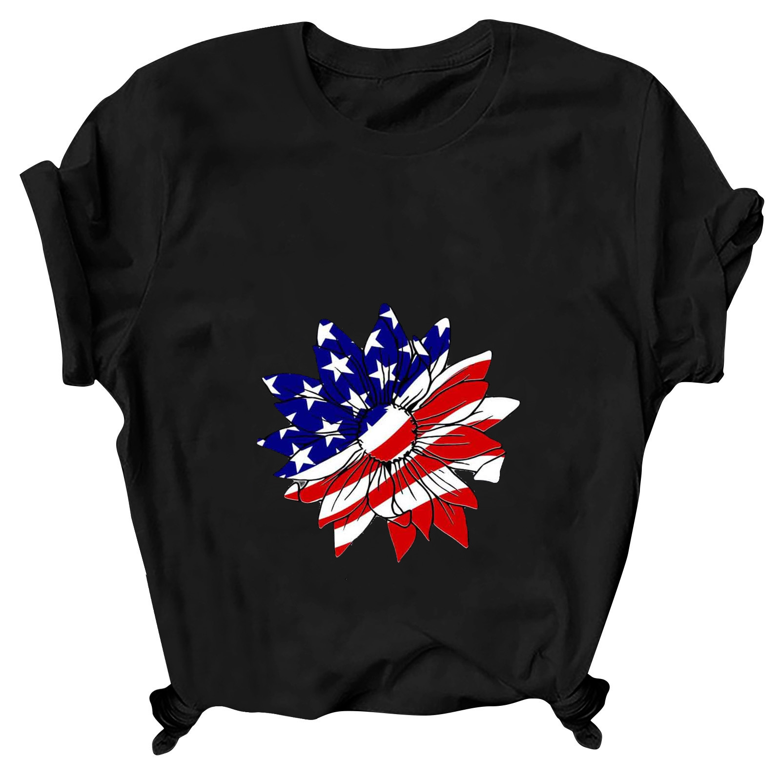 Women's T-shirt Short Sleeve T-Shirts Printing Patchwork Streetwear Mouth American Flag display picture 6