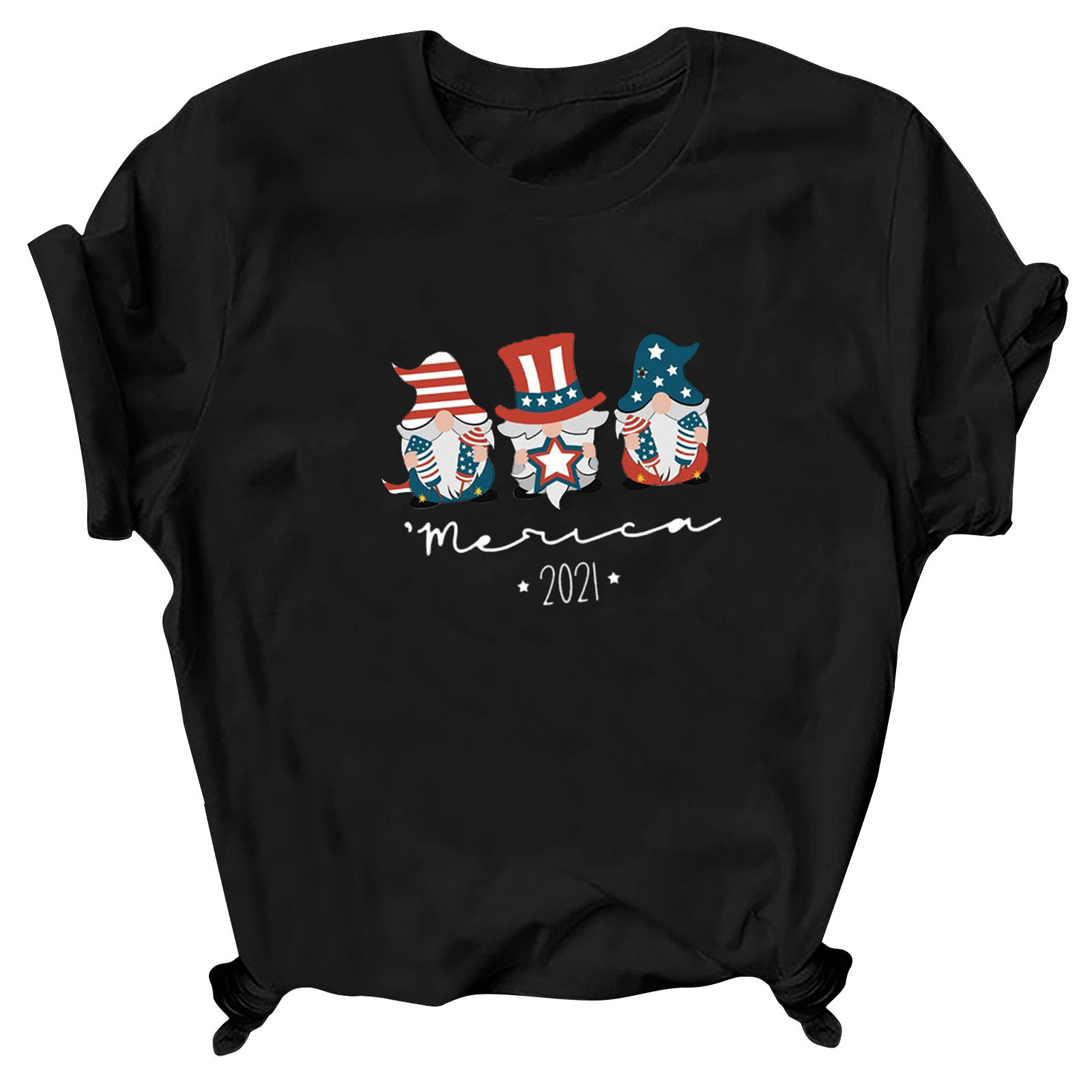 Women's T-shirt Short Sleeve T-Shirts Printing Patchwork Streetwear Mouth American Flag display picture 7