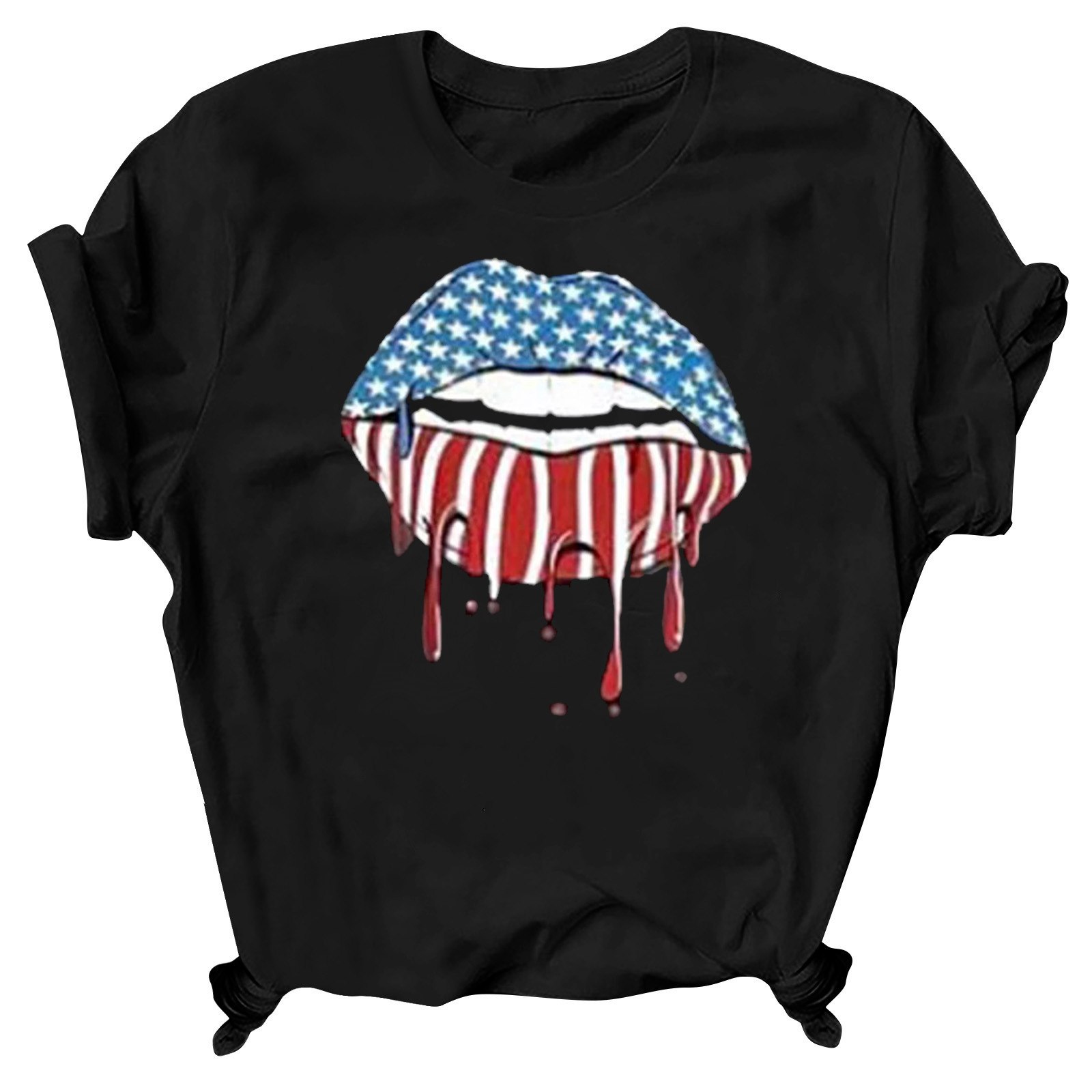 Women's T-shirt Short Sleeve T-Shirts Printing Patchwork Streetwear Mouth American Flag display picture 8