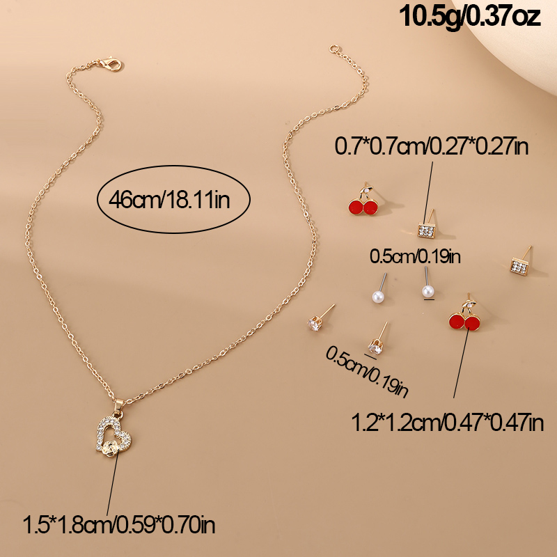 IG Style Modern Style Simple Style Fruit Heart Shape Bow Knot Alloy Inlay Artificial Pearls Rhinestones Women's Earrings Necklace display picture 11