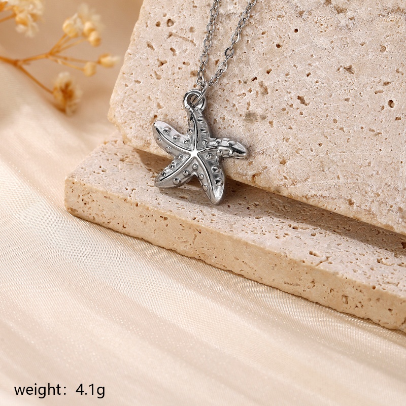 304 Stainless Steel Silver Plated Modern Style Simple Style Commute Starfish Heart Shape Shell Pendant Necklace display picture 3