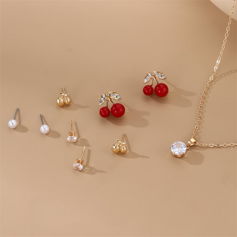 IG Style Modern Style Simple Style Fruit Heart Shape Bow Knot Alloy Inlay Artificial Pearls Rhinestones Women's Earrings Necklace display picture 39