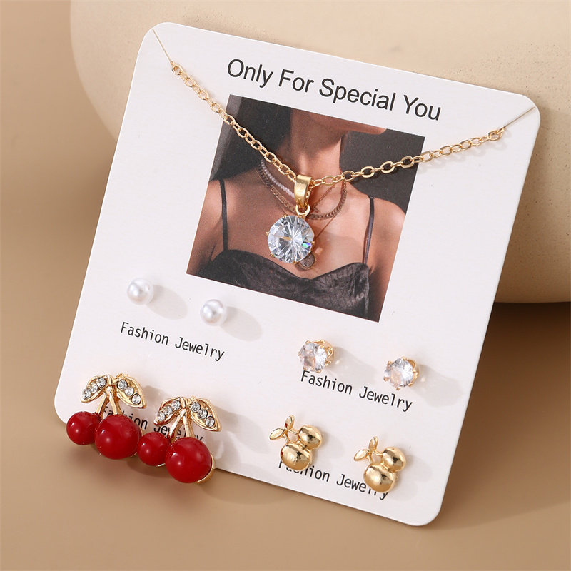 IG Style Modern Style Simple Style Fruit Heart Shape Bow Knot Alloy Inlay Artificial Pearls Rhinestones Women's Earrings Necklace display picture 41