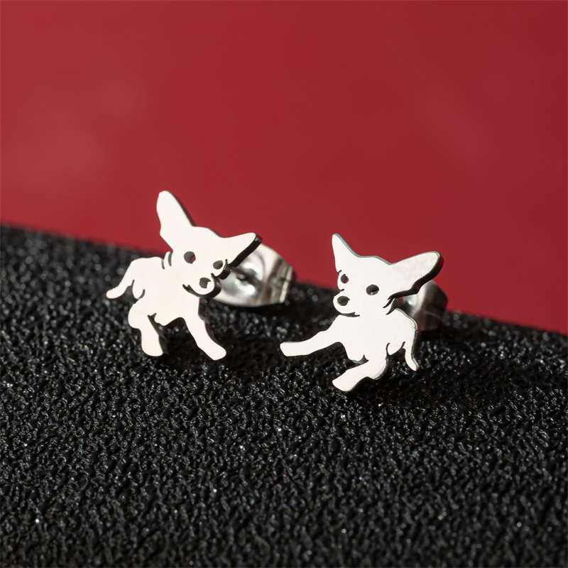 1 Pair Sweet Simple Style Artistic Dog Polishing 304 Stainless Steel 18K Gold Plated Ear Studs display picture 8