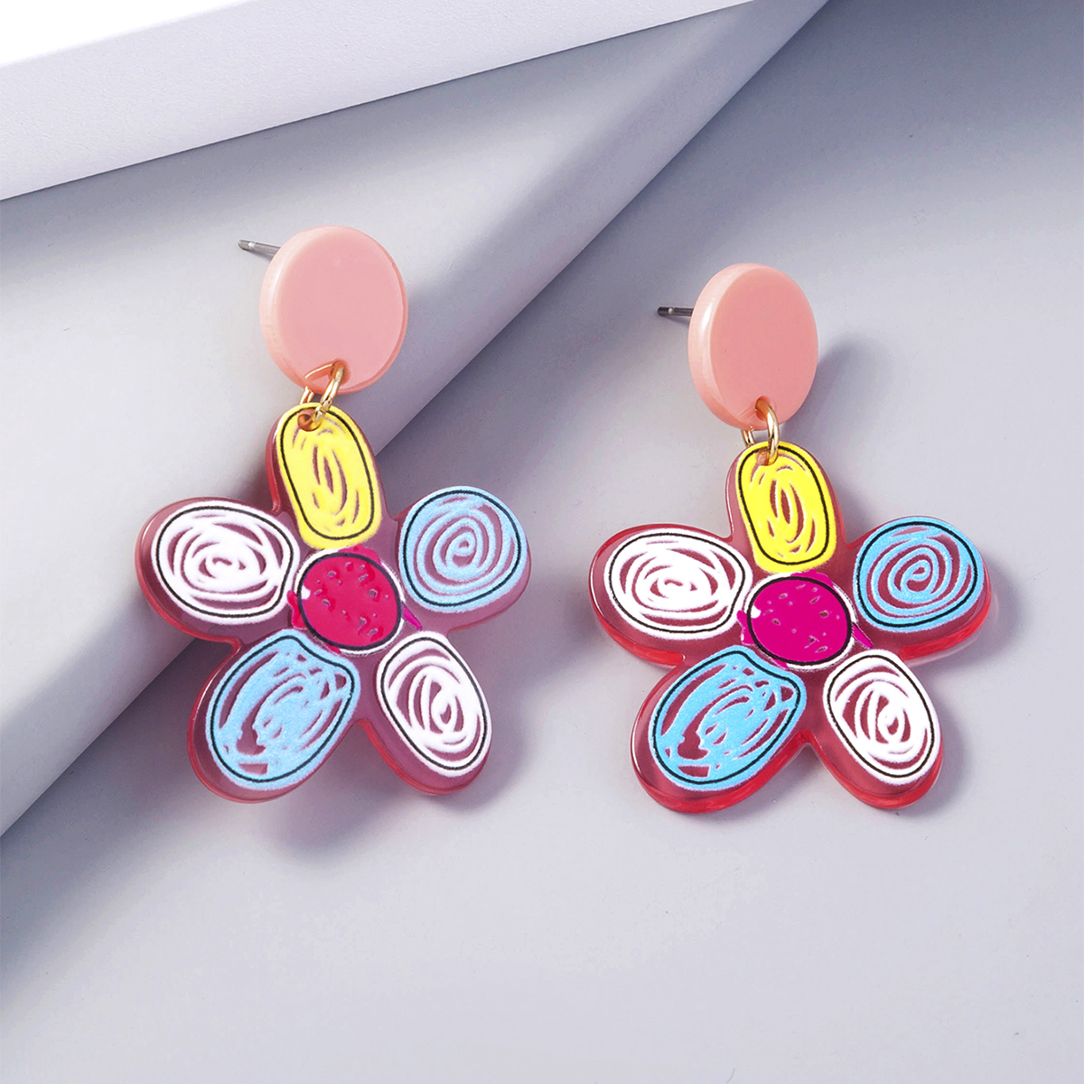 2 Pieces Cute Sweet Animal Flower Painted Arylic Drop Earrings display picture 4