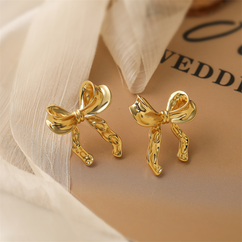 1 Pair Elegant Bow Knot Plating Inlay Copper Zircon Gold Plated Ear Studs display picture 4