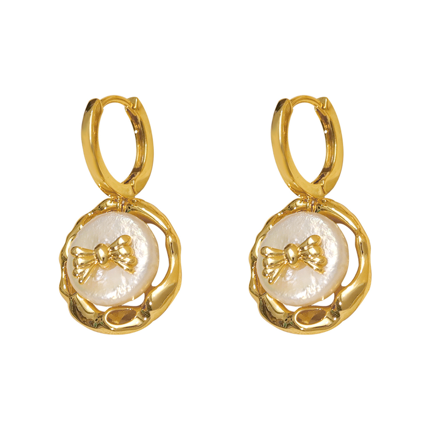 1 Paire Style Moderne Style Simple Noeud D'Arc Placage Le Cuivre Perle D'eau Douce Plaqué Or 18K Boucles D'oreilles display picture 3