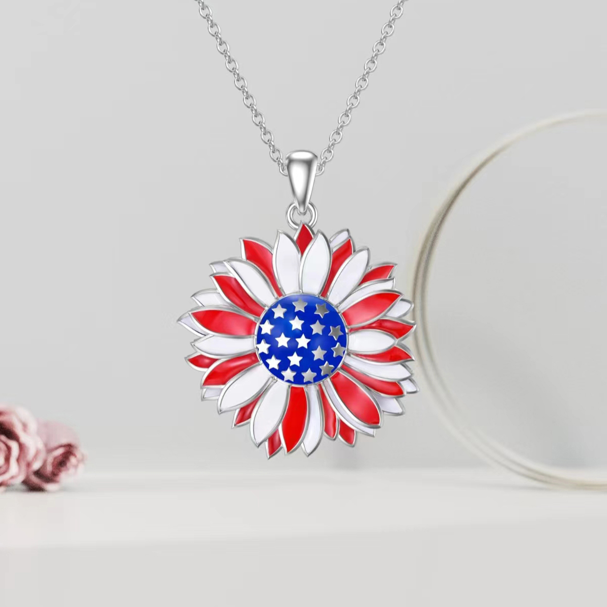 Wholesale Jewelry Modern Style Artistic Sunflower Alloy Silver Plated Enamel Plating Pendant Necklace display picture 1
