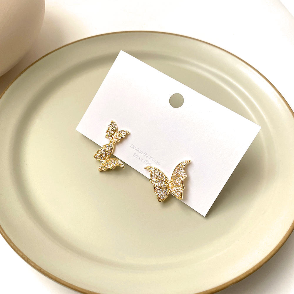 1 Pair Modern Style Simple Style Butterfly Plating Inlay Copper Zircon 14K Gold Plated Ear Studs display picture 2
