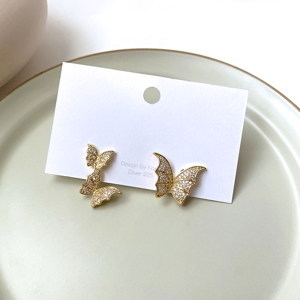 1 Pair Modern Style Simple Style Butterfly Plating Inlay Copper Zircon 14K Gold Plated Ear Studs display picture 4