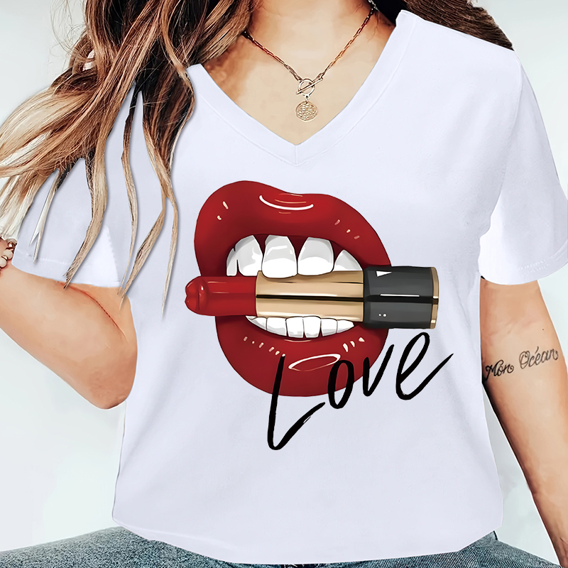 Women's T-shirt Short Sleeve T-Shirts Printing Streetwear Mouth Letter Hand display picture 7