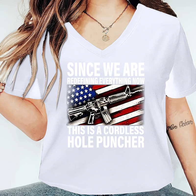 Frau T-Shirt Kurzarm T-Shirts Drucken Einfacher Stil Brief Amerikanische Flagge display picture 7