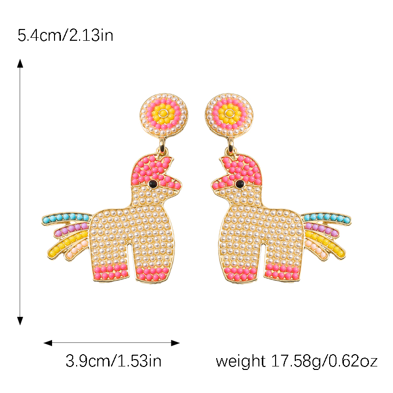 1 Pair Cute Simple Style Classic Style Horse Inlay Alloy Seed Bead Drop Earrings display picture 2