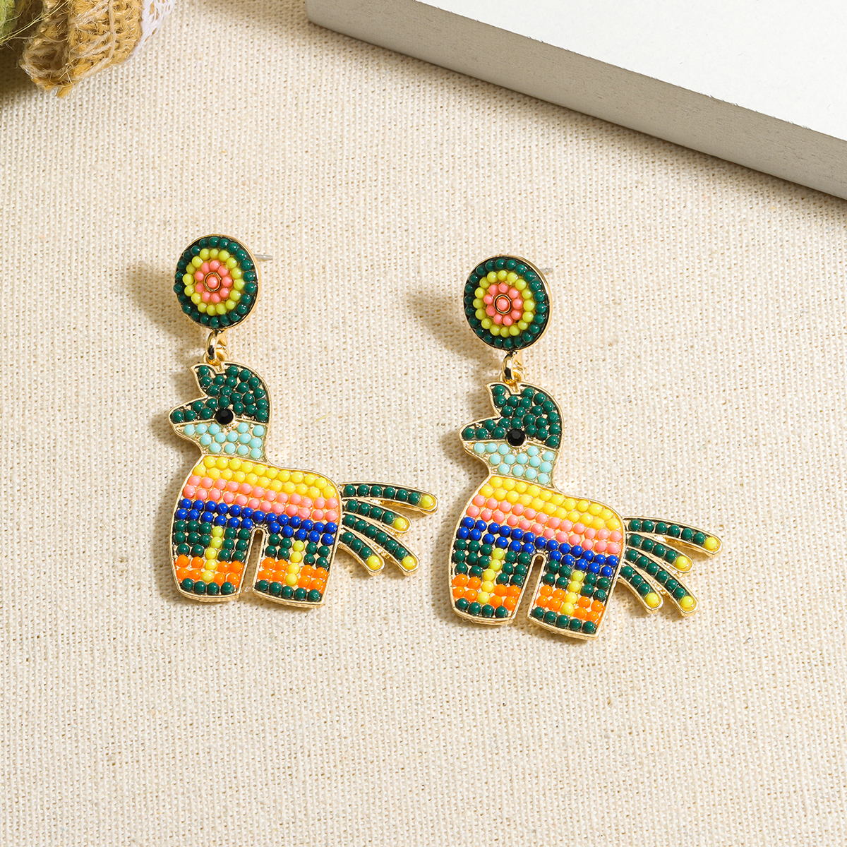 1 Pair Cute Simple Style Classic Style Horse Inlay Alloy Seed Bead Drop Earrings display picture 10