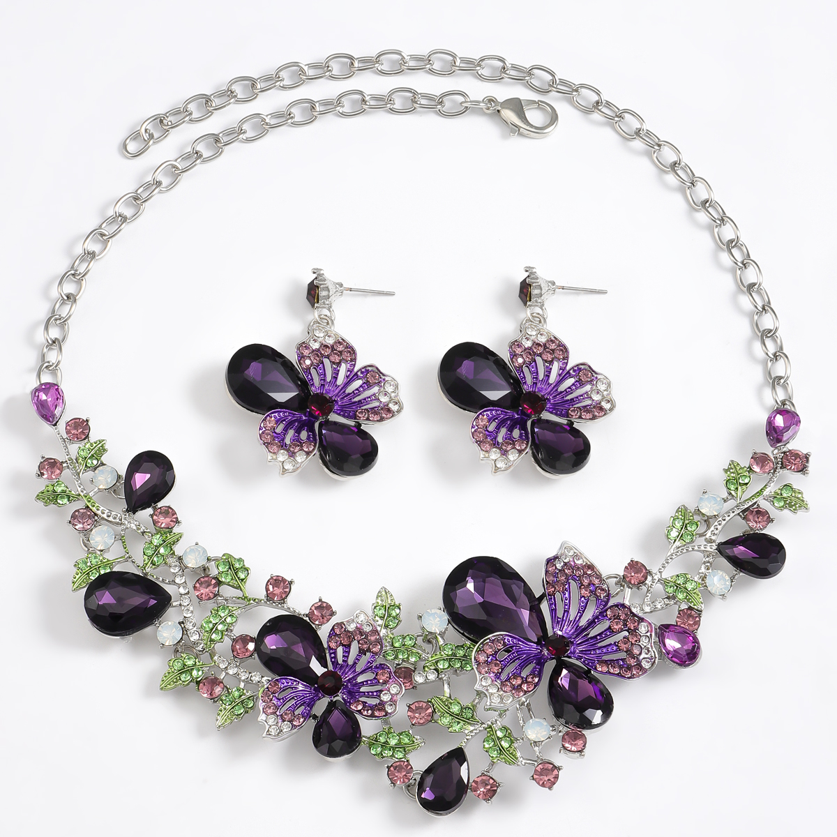 Elegant Glam Luxurious Flower Alloy Inlay Rhinestones Women's Earrings Necklace display picture 1