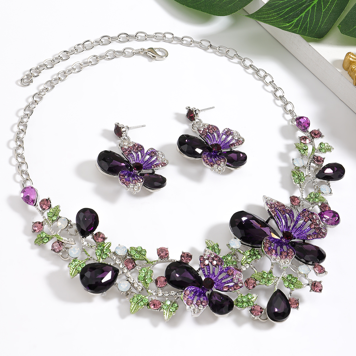 Elegant Glam Luxurious Flower Alloy Inlay Rhinestones Women's Earrings Necklace display picture 7