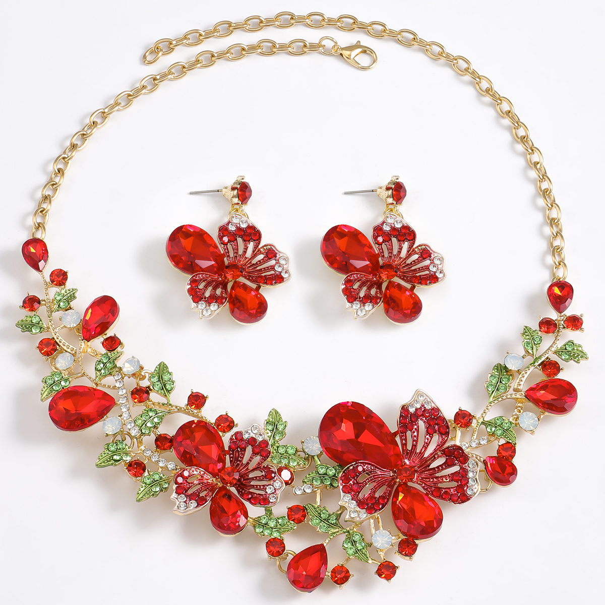 Elegant Glam Luxurious Flower Alloy Inlay Rhinestones Women's Earrings Necklace display picture 4