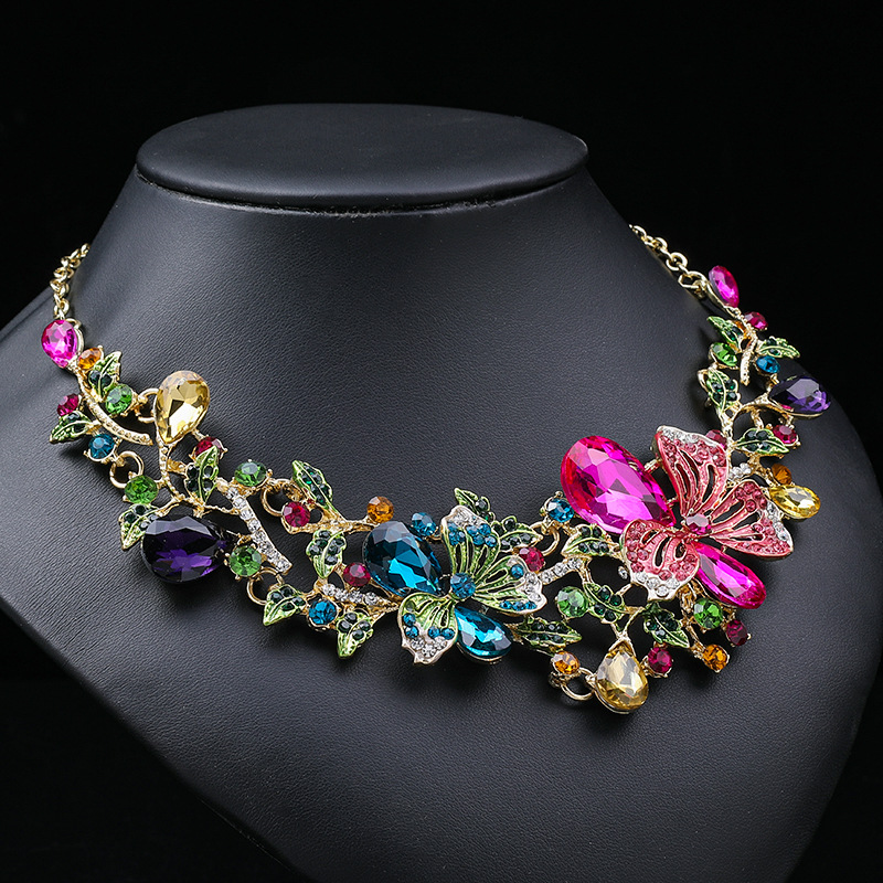 Elegant Glam Luxuriös Blume Legierung Inlay Strasssteine Frau Ohrringe Halskette display picture 17