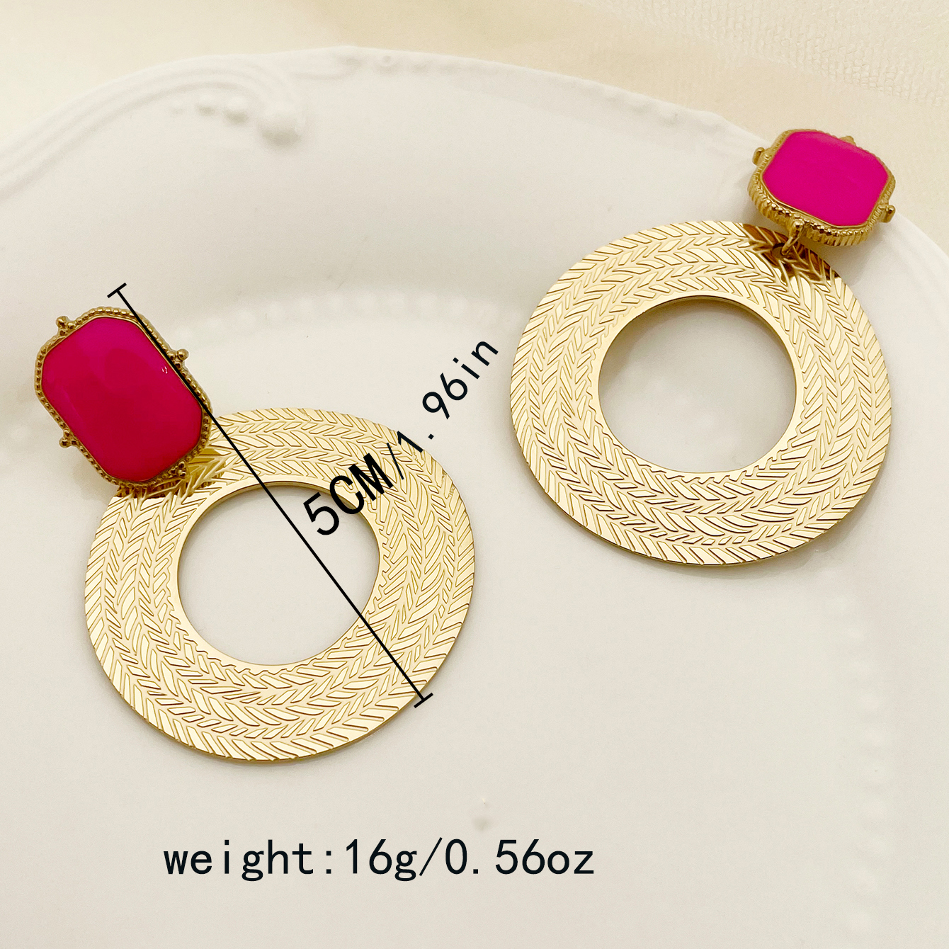 1 Pair Casual Sweet Korean Style Round Leaves Enamel 304 Stainless Steel 14K Gold Plated Drop Earrings display picture 10