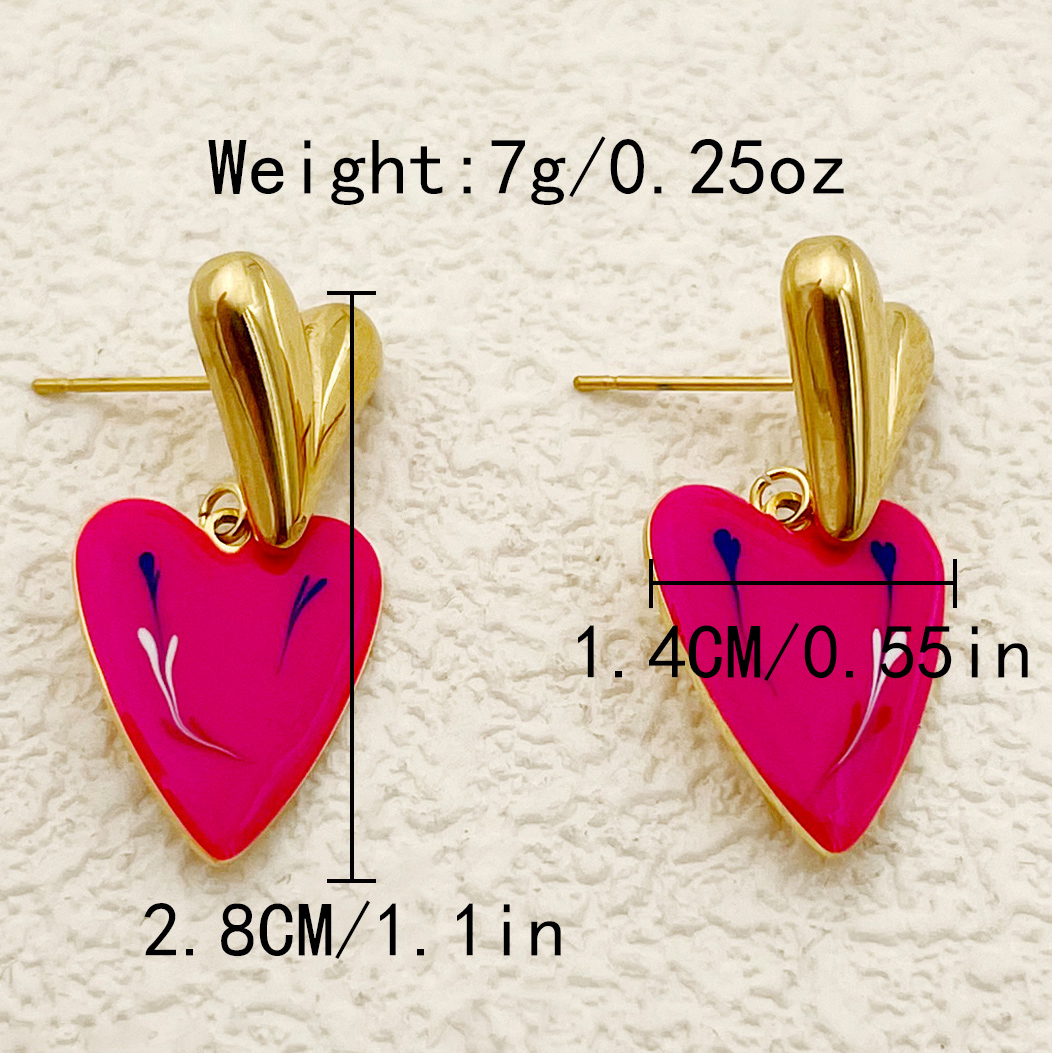1 Pair Casual Sweet Korean Style Round Leaves Enamel 304 Stainless Steel 14K Gold Plated Drop Earrings display picture 2