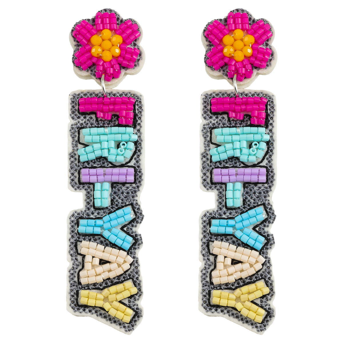 1 Pair Cute Bohemian Letter Flower Beaded Inlay Cloth Seed Bead Seed Bead Drop Earrings display picture 7