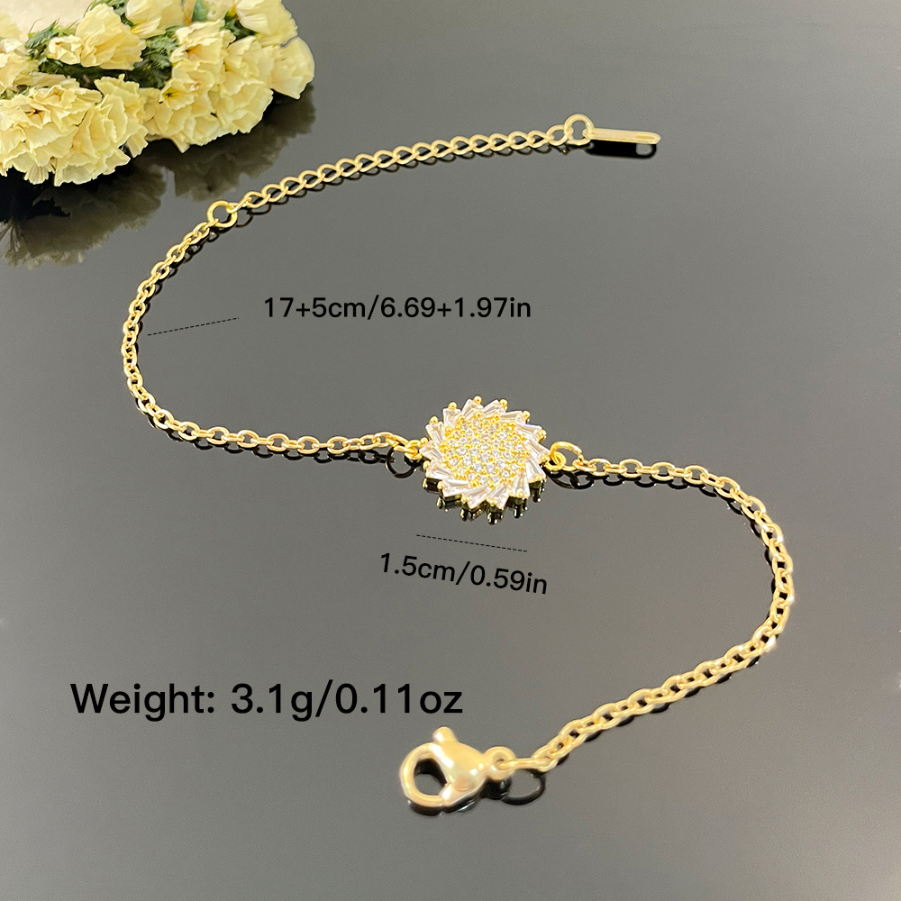 Wholesale Elegant Korean Style Round 304 Stainless Steel Copper Plating Inlay 18K Gold Plated Zircon Bracelets display picture 8