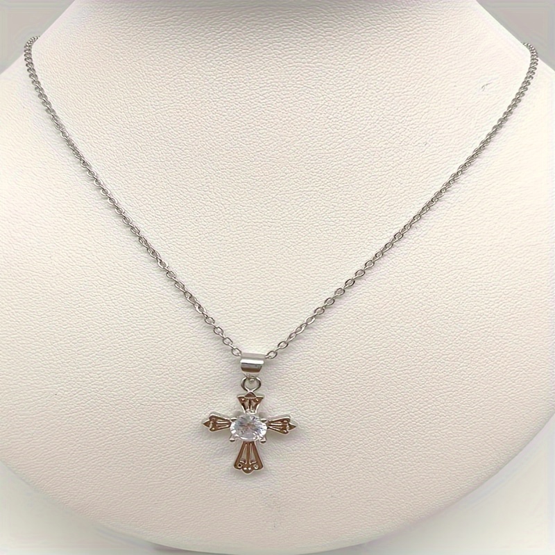 Wholesale Jewelry Simple Style Classic Style Cross Alloy Zircon Gold Plated Inlay Pendant Necklace display picture 6