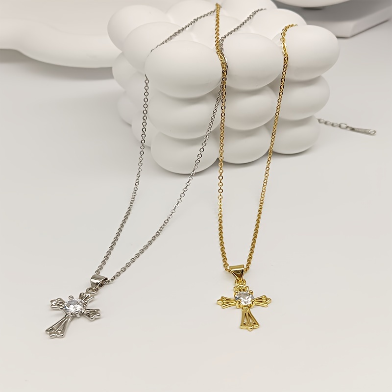 Wholesale Jewelry Simple Style Classic Style Cross Alloy Zircon Gold Plated Inlay Pendant Necklace display picture 4