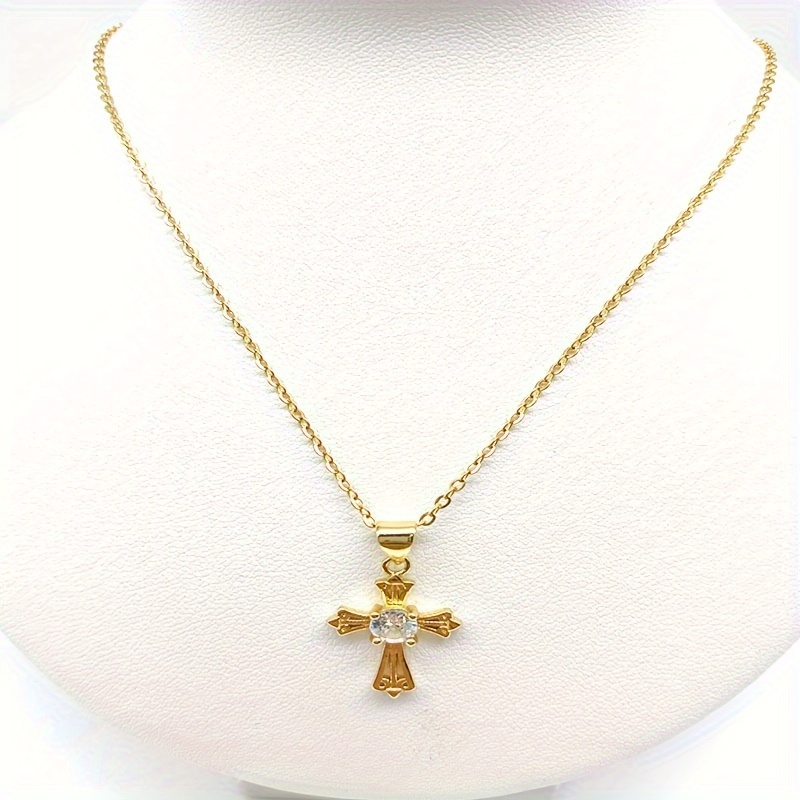 Wholesale Jewelry Simple Style Classic Style Cross Alloy Zircon Gold Plated Inlay Pendant Necklace display picture 3