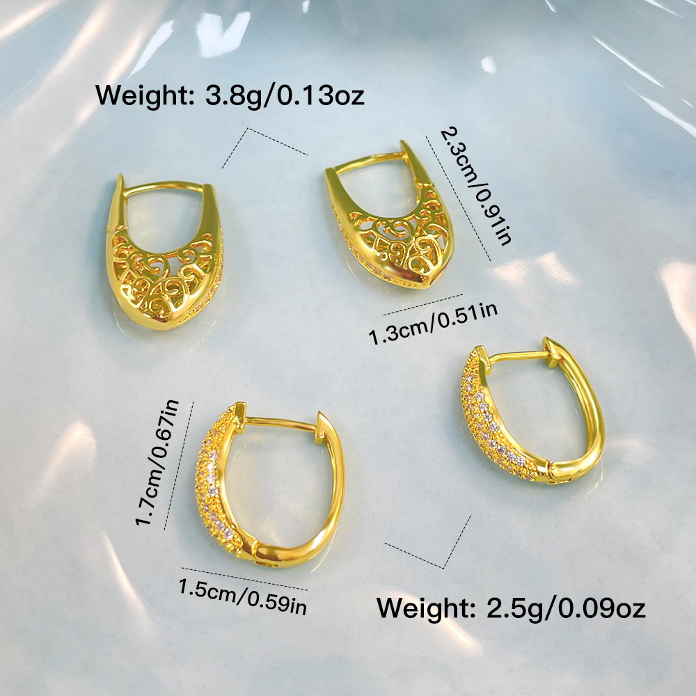 1 Pair Elegant Hip-Hop U Shape Plating Inlay Copper Zircon 18K Gold Plated Earrings display picture 5