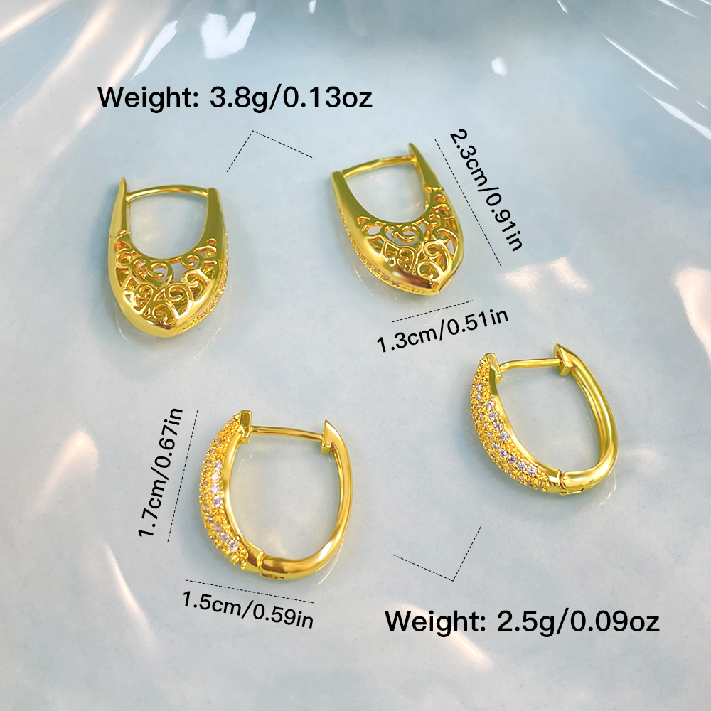 1 Par Elegante Hip Hop Forma De U Enchapado Embutido Cobre Circón Chapados en oro de 18k Aretes display picture 5