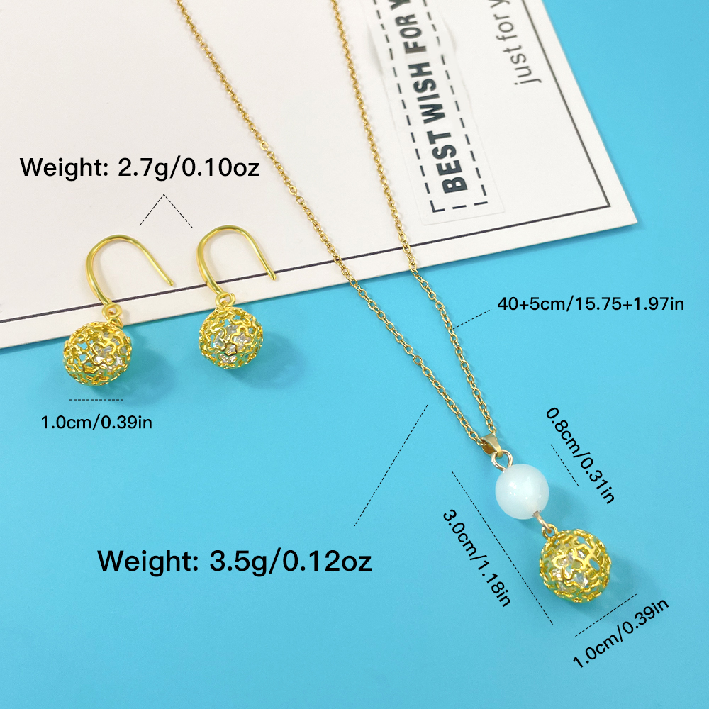 Copper 18K Gold Plated Elegant Glam Shiny Plating Hollow Out Inlay Round Natural Stone Zircon Jewelry Set display picture 5