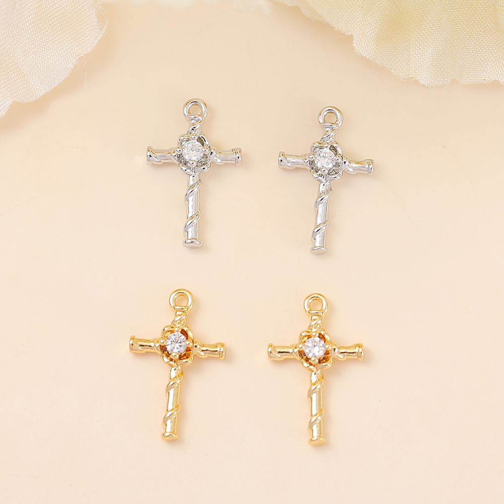 1 Piece 14 * 9mm Copper Zircon 18K Gold Plated White Gold Plated Cross Polished Pendant display picture 5