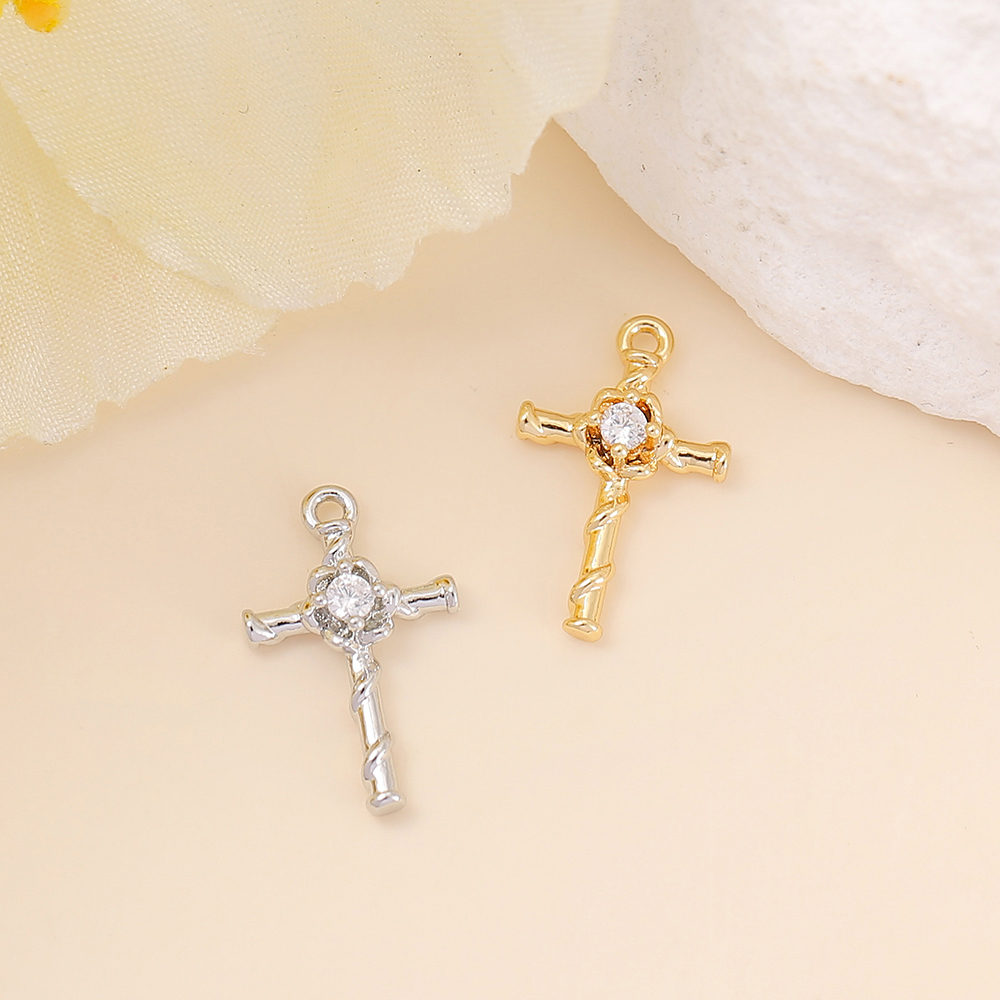 1 Piece 14 * 9mm Copper Zircon 18K Gold Plated White Gold Plated Cross Polished Pendant display picture 4