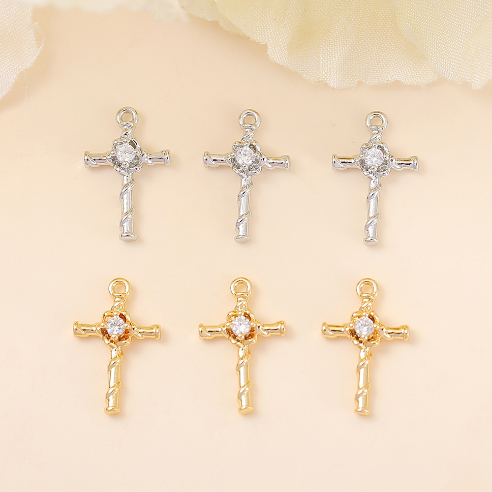 1 Piece 14 * 9mm Copper Zircon 18K Gold Plated White Gold Plated Cross Polished Pendant display picture 1